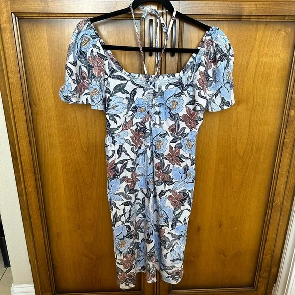 Old Navy Flutter-Sleeve Linen-Blend Halter, Keyhole Mini Swing Dress S-tall NWT Old Navy Flutter-Sleeve Linen-Blend Halter, Keyhole Mini Swing Dress S-tall NWT